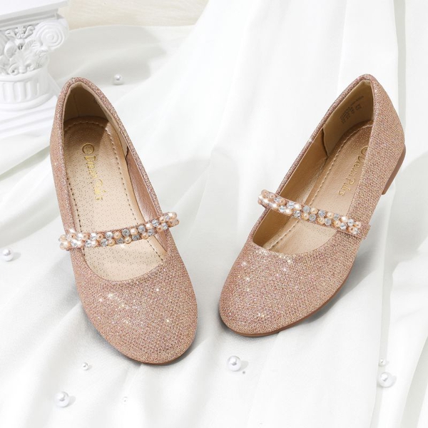 Girl's Strap Mary Jane Ballerina Flats - ROSE GOLD GLITTER - 2